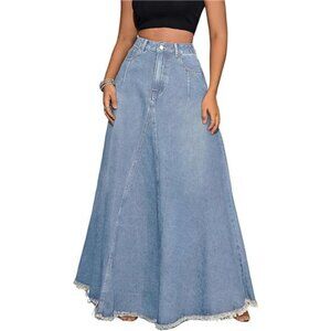 Women's Retro Distressed High Waist Denim Skirt Light Blue